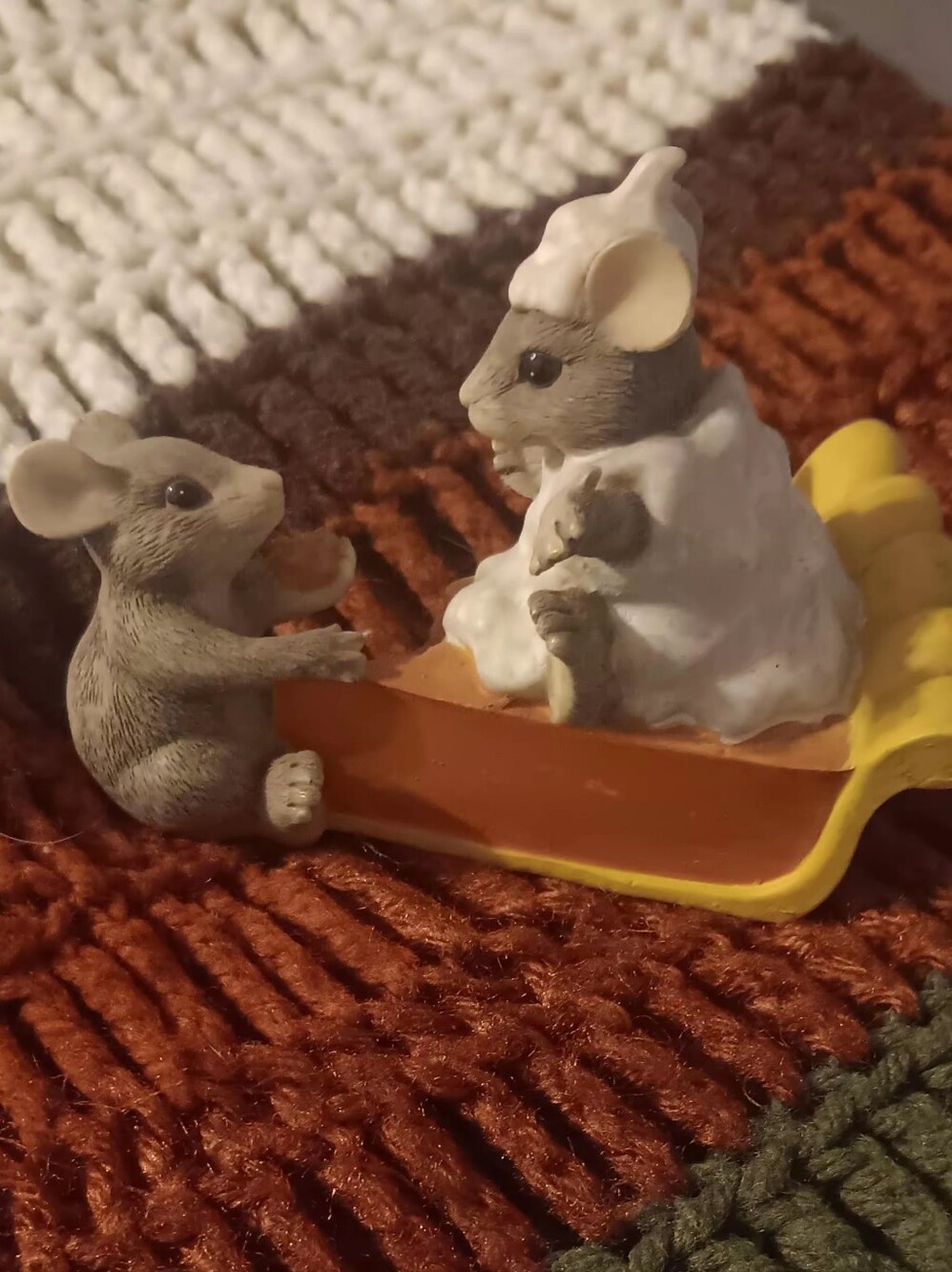 Decorative Mouse Figurine on Yellow Sled - Brown Accent Home Decor